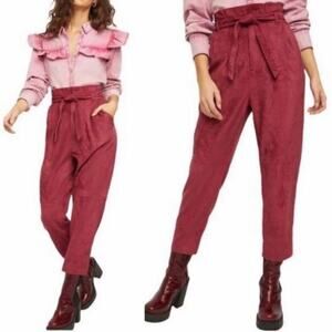 Free People NWT Nightfall Vegan Suede Paperbag Waist Cropped Pants Size 2